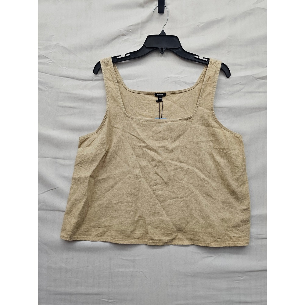 Express Womens Linen Blend Square Neck Tank Top‎ Cream Beige EX008217 Large New